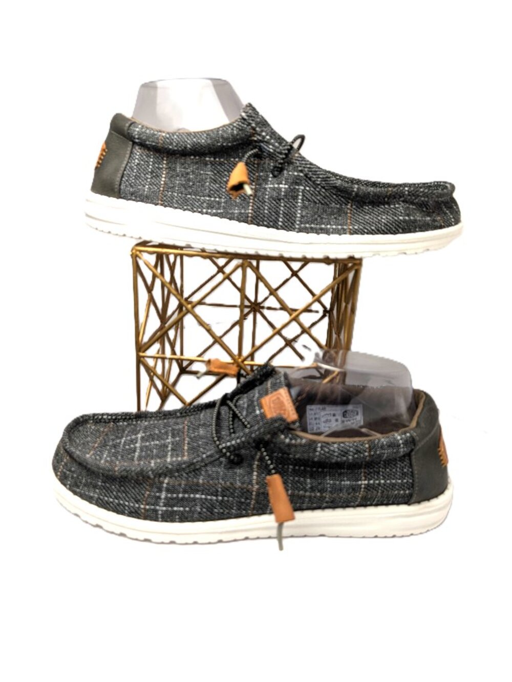 Hey Dude Wally Plaid Grey Men's 11 Slip-on White Sole NWOT